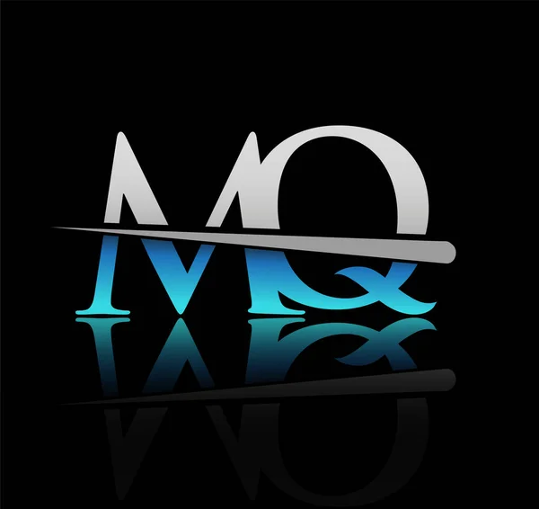 初期のロゴタイプ文字Mq会社名はブルーとシルバーのスウッシュデザイン ビジネスや企業のためのベクターロゴ — ストックベクタ