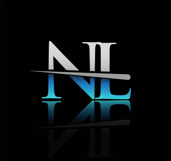 初期のロゴタイプ文字Nl会社名はブルーとシルバーのスウッシュデザイン ビジネスや企業のためのベクターロゴ — ストックベクタ