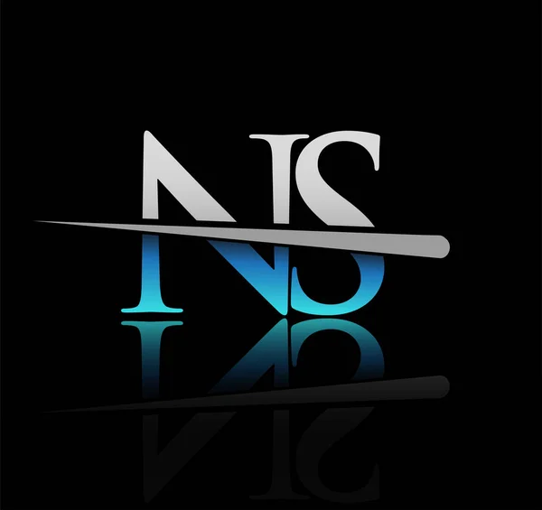 Kezdeti Logotípus Betű Cég Neve Színes Kék Ezüst Swoosh Design — Stock Vector