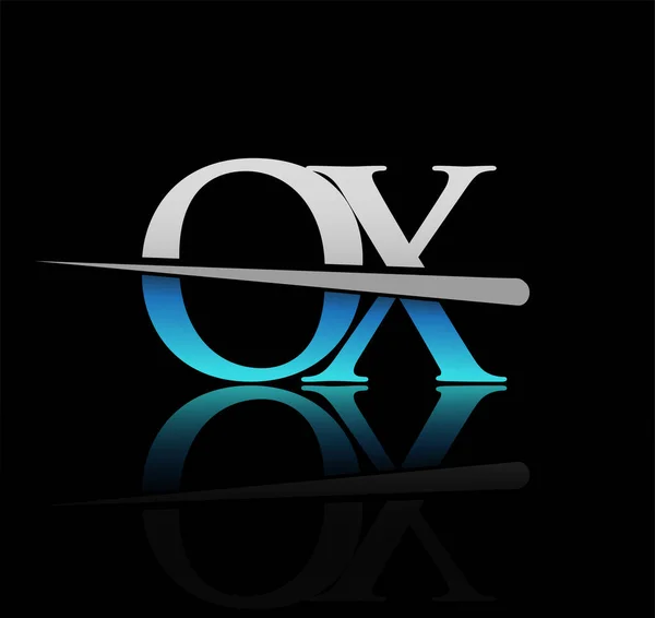 Initiële Logotype Letter Bedrijfsnaam Gekleurd Blauw Zilver Swoosh Ontwerp Vectorlogo — Stockvector
