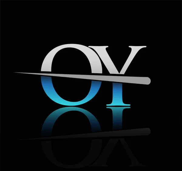 Initiële Logotype Brief Bedrijfsnaam Gekleurd Blauw Zilver Swoosh Ontwerp Vectorlogo — Stockvector