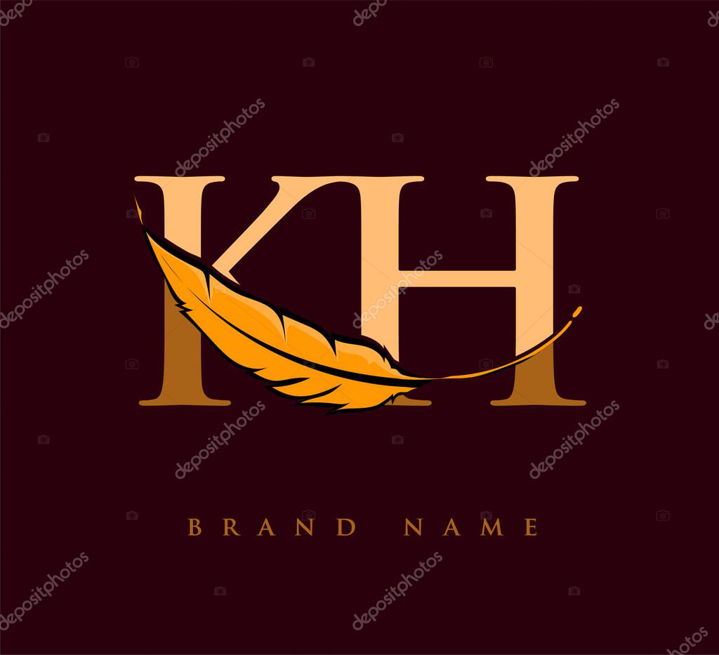 Initial letter KH logo with Feather Company Name, Simple and Clean Design. Vector Logo for Business and Company