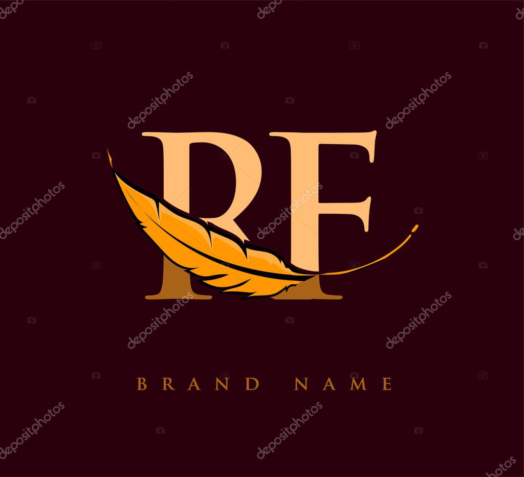 Initial letter RF logo with Feather Company Name, Simple and Clean Design. Vector Logo for Business and Company