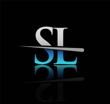 İlk logotype harfli SL şirketi adı mavi ve gümüş renkli Swoosh tasarımı. iş ve şirket için vektör logosu