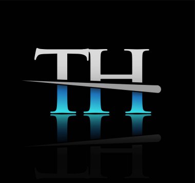 İlk logotype harfleri TH şirketinin adı mavi ve gümüş rengi desenli. iş ve şirket için vektör logosu