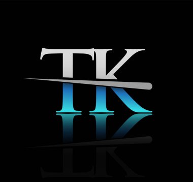 İlk logotype harfleri TK şirketinin adı mavi ve gümüş renkli Swoosh tasarımı. iş ve şirket için vektör logosu