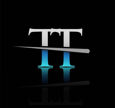 İlk logotype harfli GT şirketi adı mavi ve gümüş renkli Swoosh tasarımı. iş ve şirket için vektör logosu