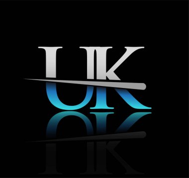 İlk logotype harfi İngiliz şirketinin adı mavi ve gümüş rengi Swoosh tasarımı. iş ve şirket için vektör logosu