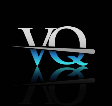 İlk logotype harfli VQ şirketinin adı mavi ve gümüş rengi desenli. iş ve şirket için vektör logosu