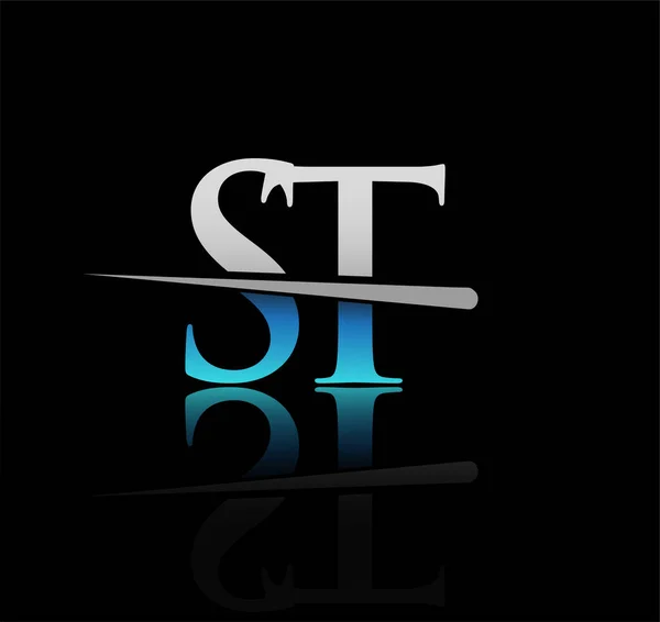 最初的标志字体字母St公司的名称有色蓝色和银色Swoosh设计 企业和公司的矢量标识 — 图库矢量图片
