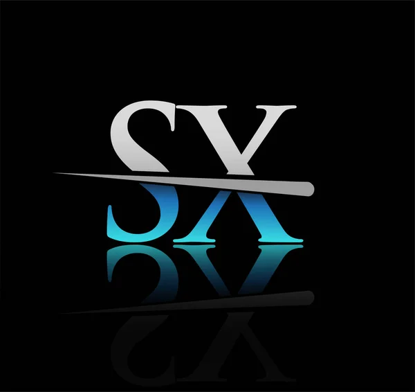 Początkowy Logotyp List Nazwa Firmy Kolorowy Niebieski Srebrny Projekt Swoosh — Wektor stockowy