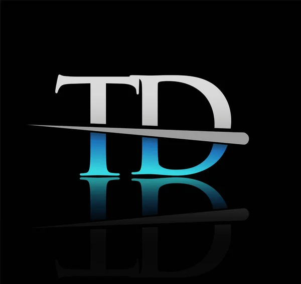 Logo Initial Lettre Nom Entreprise Couleur Bleu Argent Swoosh Design — Image vectorielle