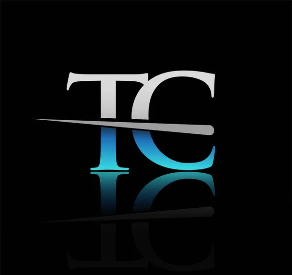 最初的标识型字母Tc公司的名称为彩色蓝色和银色Swoosh设计 企业和公司的矢量标识 — 图库矢量图片