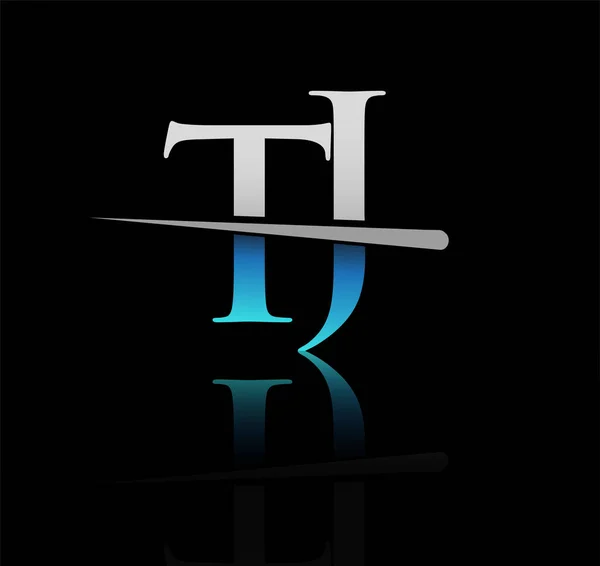 Αρχικό Λογότυπο Γράμμα Όνομα Εταιρείας Χρωματισμένο Μπλε Και Ασημί Swoosh — Διανυσματικό Αρχείο