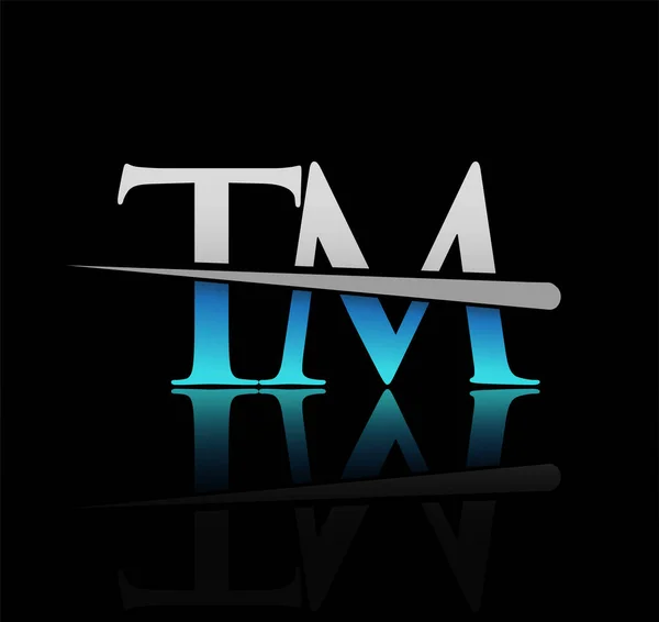 最初的商标字体字母Tm公司的名称有色蓝色和银色Swoosh设计 企业和公司的矢量标识 — 图库矢量图片