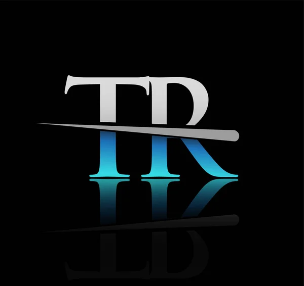 最初的标志型字母Tr公司的名称是蓝色和银色Swoosh设计的 企业和公司的矢量标识 — 图库矢量图片