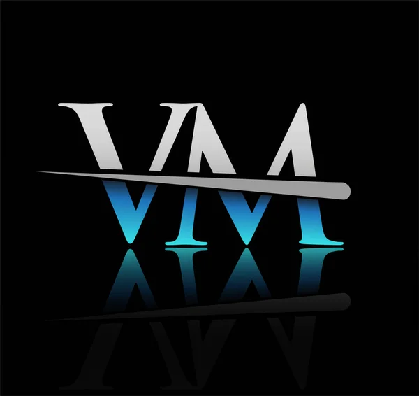 Logotype Harfli Şirketi Adı Mavi Gümüş Renkli Swoosh Tasarımı Şirket — Stok Vektör