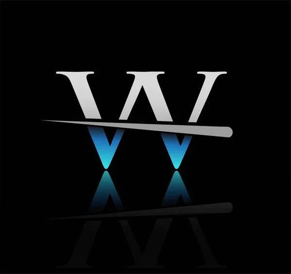 Начальный Логотип Буква Название Компании Цветной Синий Серебристый Swoosh Дизайн — стоковый вектор