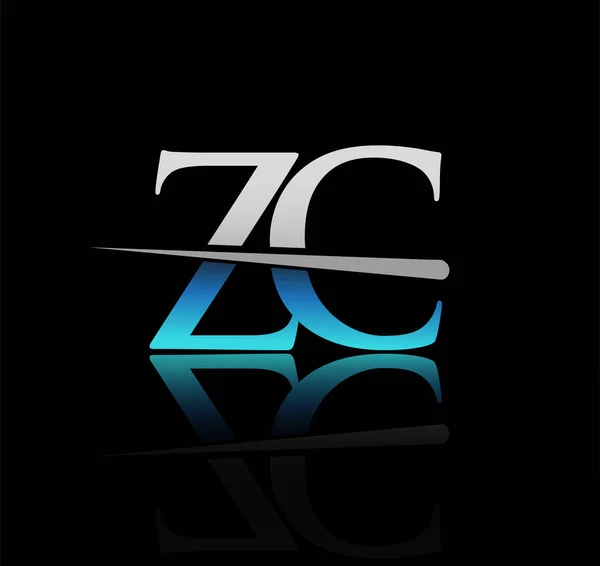 最初的标识字体字母Zc公司的名称有色蓝色和银色Swoosh设计 企业和公司的矢量标识 — 图库矢量图片