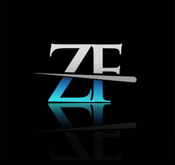 Logo Initial Lettre Nom Entreprise Coloré Bleu Argent Swoosh Design — Image vectorielle