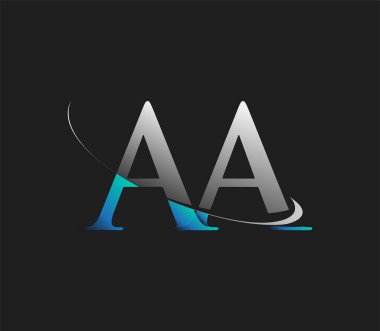 AA 'nın ilk logo şirketi adı mavi ve beyaz renkli, koyu arkaplanda izole edilmiş. iş ve şirket kimliği için vektör logosu.