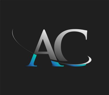 AC 'nin ilk logo şirketi adı mavi ve beyaz renkli, koyu arkaplanda izole edilmiş. iş ve şirket kimliği için vektör logosu.
