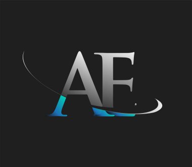 AE 'nin ilk logo şirketi adı mavi ve beyaz renkli, koyu arkaplanda izole edilmiş. iş ve şirket kimliği için vektör logosu.