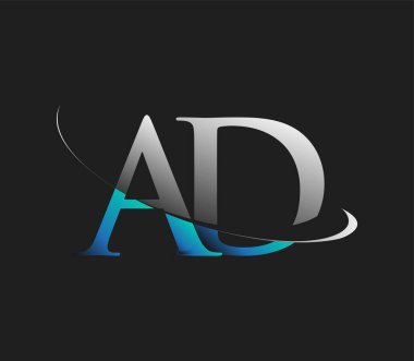 AD 'nin ilk logo şirketi adı mavi ve beyaz renkli, koyu arkaplanda izole edilmiş. iş ve şirket kimliği için vektör logosu.