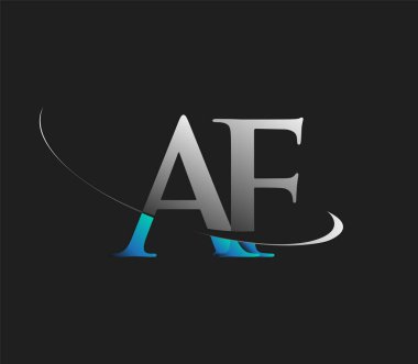 AF 'nin ilk logo şirketi adı mavi ve beyaz renkli, koyu arkaplanda izole edilmiş. iş ve şirket kimliği için vektör logosu.