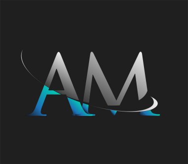AM ilk logo şirketi adı mavi ve beyaz renkli, koyu arkaplanda izole edilmiş. iş ve şirket kimliği için vektör logosu.