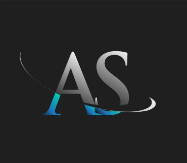 AS 'in ilk logo şirketi lakabı mavi ve beyaz renkli, koyu arkaplanda izole. iş ve şirket kimliği için vektör logosu.