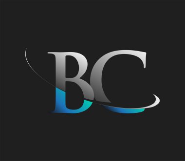 BC 'nin ilk logo şirketi lakabı mavi ve beyaz renkli, koyu arka planda izole edilmiş. iş ve şirket kimliği için vektör logosu.