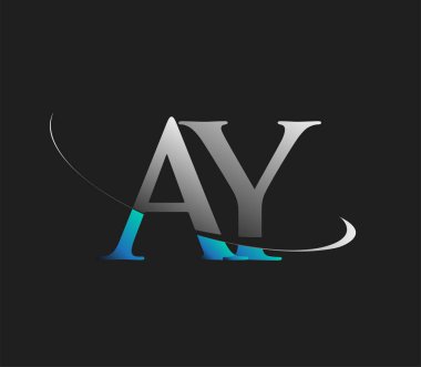 AY 'nin ilk logo şirketi adı mavi ve beyaz renkli, koyu arkaplanda izole edilmiş. iş ve şirket kimliği için vektör logosu.