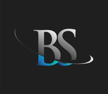 BS 'nin ilk logo şirketi lakabı mavi ve beyaz renkli, koyu arka planda izole edilmiş. iş ve şirket kimliği için vektör logosu.