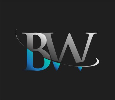 BW ilk logo şirketi adı mavi ve beyaz renkli, koyu arkaplanda izole edilmiş. iş ve şirket kimliği için vektör logosu.