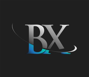 BX 'in ilk logo şirketi adı mavi ve beyaz renkli, koyu arkaplanda izole edilmiş. iş ve şirket kimliği için vektör logosu.