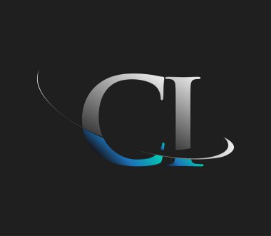 CI 'ın ilk logo şirketi adı mavi ve beyaz renkli, koyu arkaplanda izole edilmiş. iş ve şirket kimliği için vektör logosu.