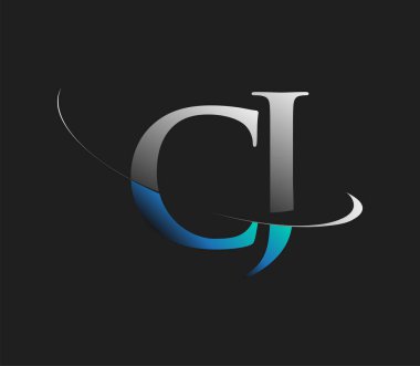 CJ 'in ilk logo şirketi adı mavi ve beyaz renkli, koyu arkaplanda izole edilmiş. iş ve şirket kimliği için vektör logosu.