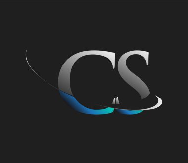 CS 'nin ilk logo şirketi adı mavi ve beyaz renkli, koyu arkaplanda izole edilmiş. iş ve şirket kimliği için vektör logosu.