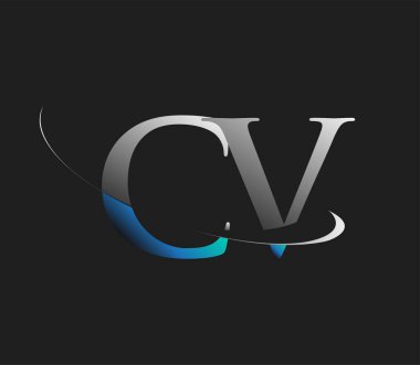CV 'nin ilk logo şirketi adı mavi ve beyaz renkli, koyu arkaplanda izole. iş ve şirket kimliği için vektör logosu.