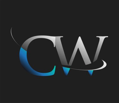 CW ilk logo şirketi adı mavi ve beyaz renkli, koyu arkaplanda izole edilmiş. iş ve şirket kimliği için vektör logosu.