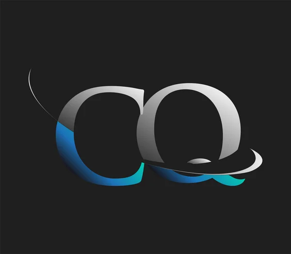 Cq最初的标识公司的名称是蓝色和白色的Swoosh设计 隔离在黑暗的背景下 企业和公司标识的矢量标识 — 图库矢量图片