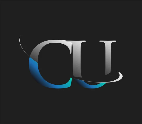 Logo Initial Nom Société Couleur Bleu Blanc Swoosh Design Isolé — Image vectorielle