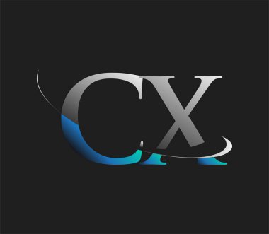 CX 'in ilk logo şirketi adı mavi ve beyaz renkli, koyu arkaplanda izole edilmiş. iş ve şirket kimliği için vektör logosu.