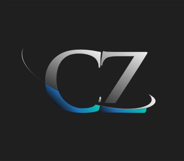 CZ 'nin ilk logo şirketi adı mavi ve beyaz renkli, koyu arkaplanda izole edilmiş. iş ve şirket kimliği için vektör logosu.