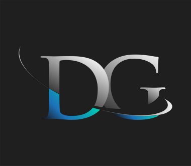 DG 'nin ilk logo şirketi adı mavi ve beyaz renkli, koyu arkaplanda izole edilmiş. iş ve şirket kimliği için vektör logosu.