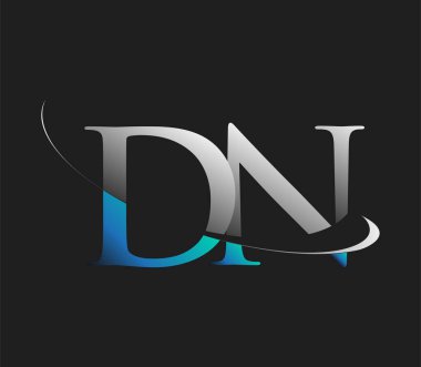 DN 'in ilk logo şirketi adı mavi ve beyaz renkli, koyu arkaplanda izole edilmiş. iş ve şirket kimliği için vektör logosu.
