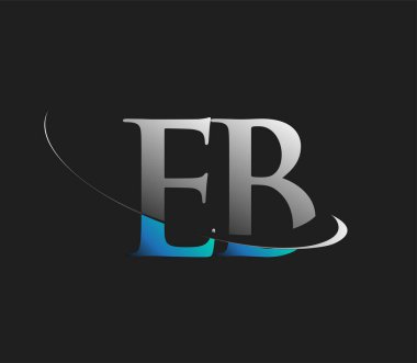 EB 'nin ilk logo şirketi adı mavi ve beyaz renkli, koyu arkaplanda izole edilmiş. iş ve şirket kimliği için vektör logosu.