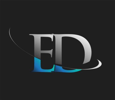 ED 'in ilk logo şirketi adı mavi ve beyaz renkli, koyu arkaplanda izole edilmiş. iş ve şirket kimliği için vektör logosu.
