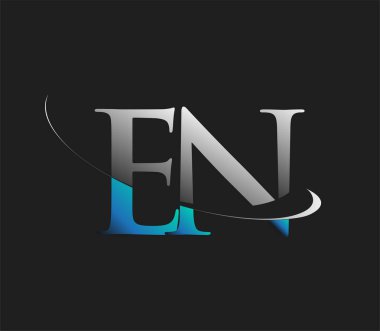 EN ilk logo şirketi adı mavi ve beyaz renkli, koyu arkaplanda izole edilmiş. iş ve şirket kimliği için vektör logosu.